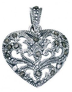 Necklace heart marcassite in 925/1000 silver