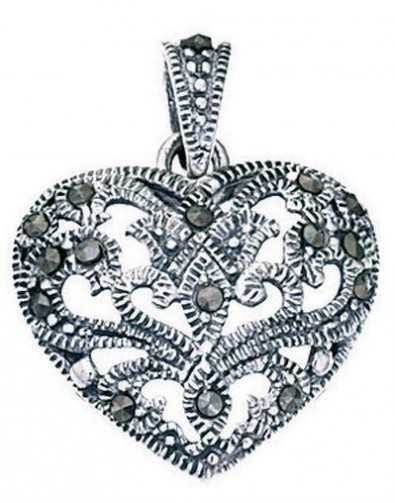 Necklace heart marcassite in 925/1000 silver