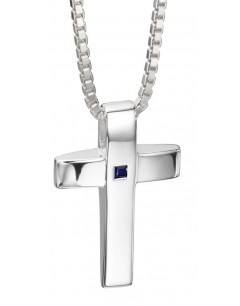 My-jewelry - D4130 - Padded cross and sapphire in 925/1000 silver