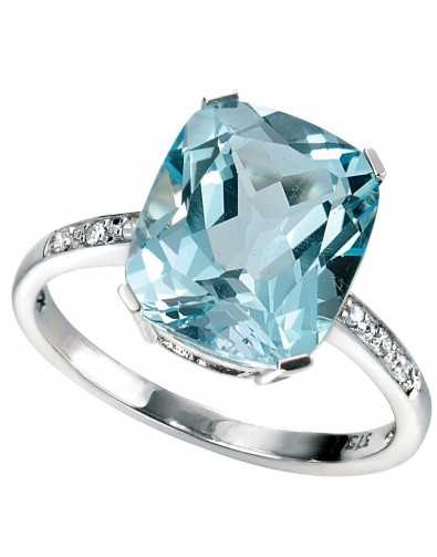 Ring blue Topaz and Diamond 0,042 carat gold 375/1000 carat