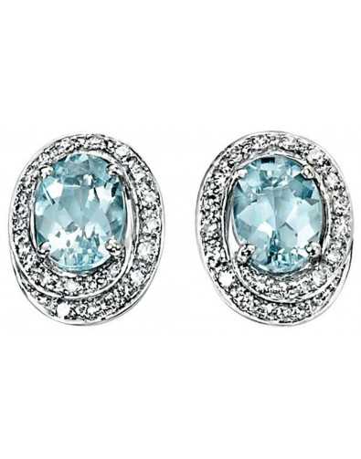 Earring aquamarine and diamond white Gold 375/1000