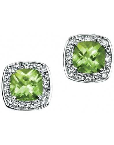 Earring peridot and diamond white Gold 375/1000