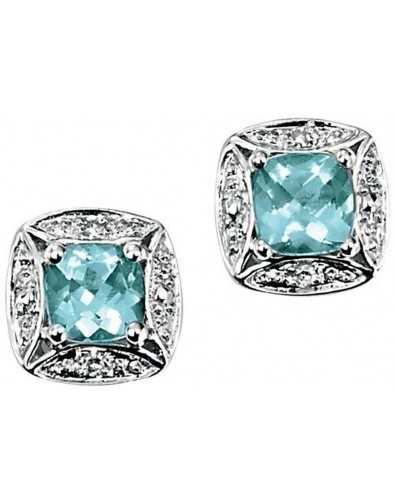 Earring aquamarine and diamond white Gold 375/1000