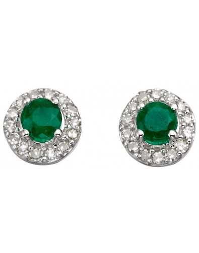 Earring emerald and diamond white Gold 375/1000