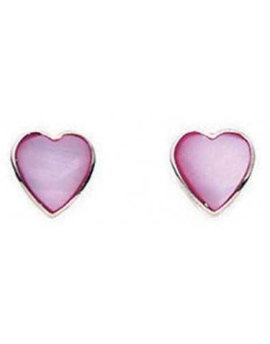 Earring heart dark pink in 925/1000 silver