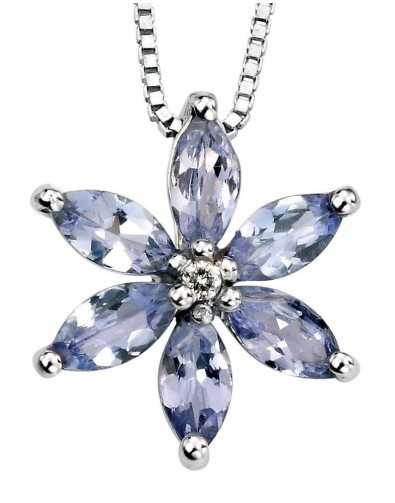 Flower necklace tanzanite and diamond Gold 375/1000