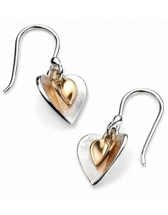 Earring double hearts gold plated in 925/1000 silver