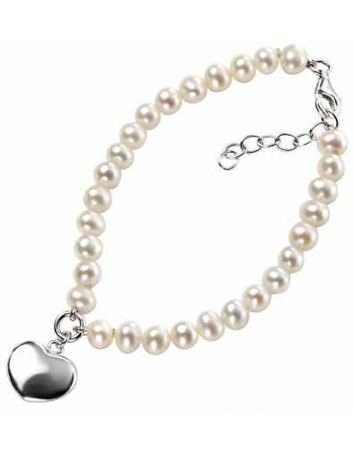 Heart Bracelet and freshwater pearl in 925/1000 silver